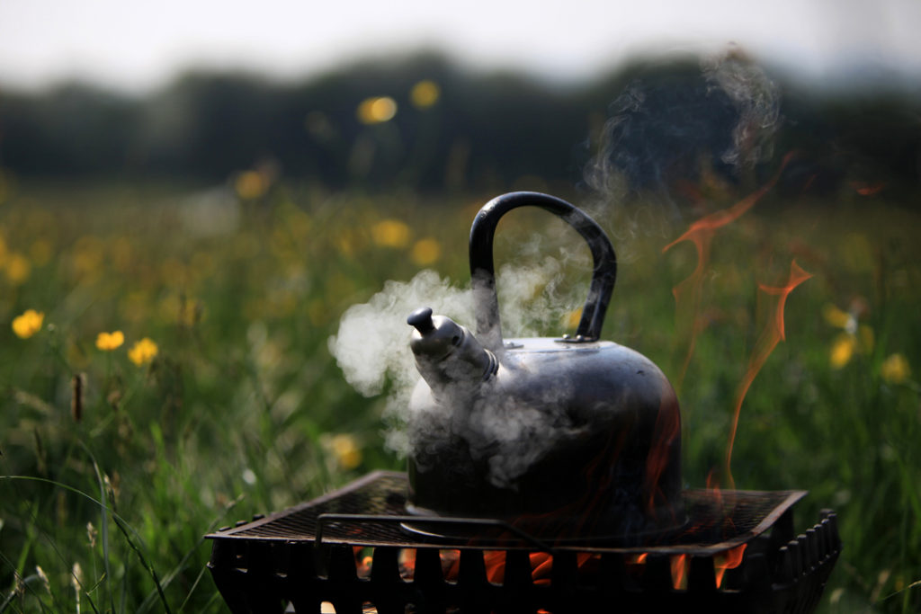 A kettle on the fire, Pete's Field campsite, camping near Folkestone
