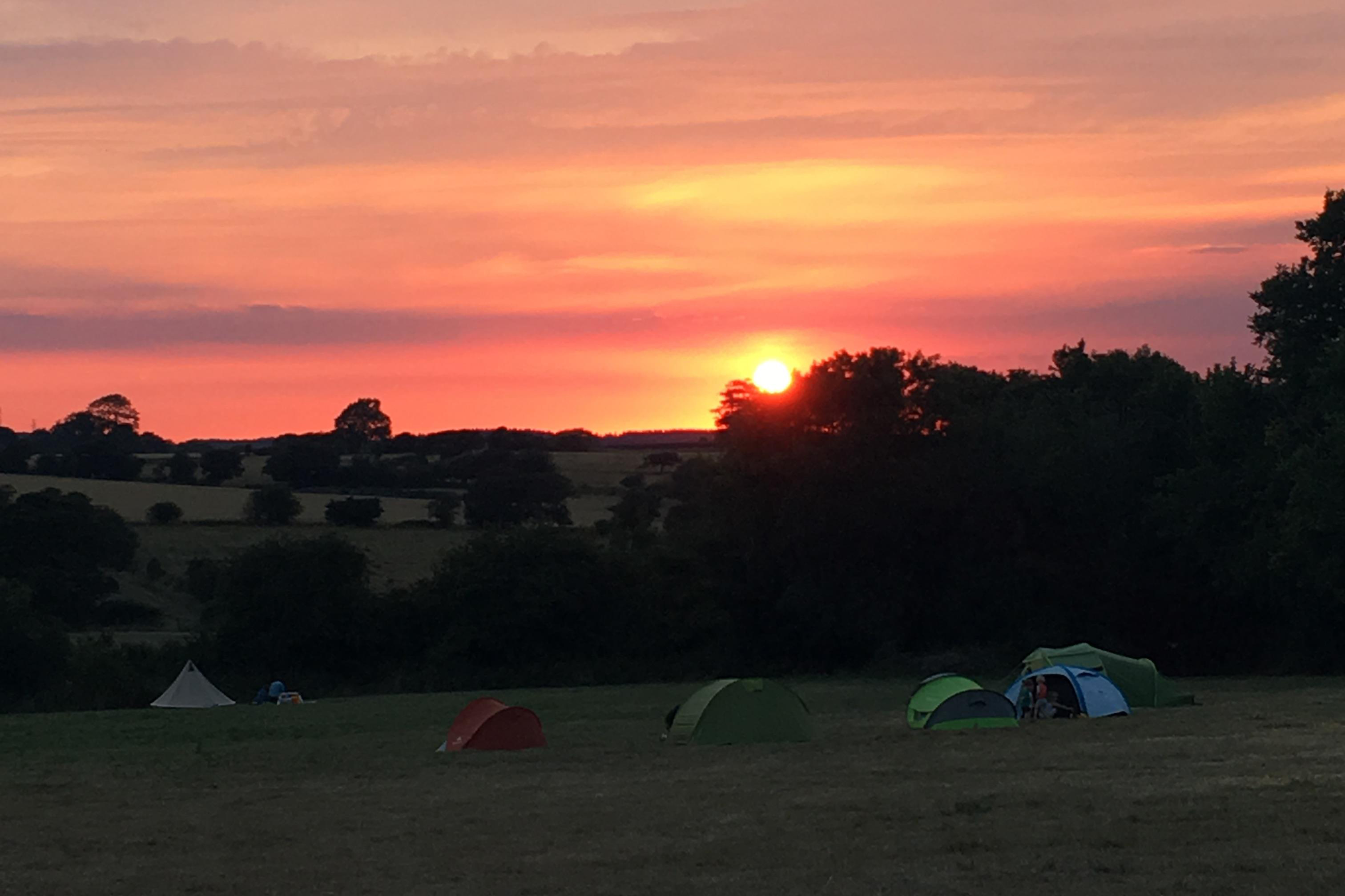 Sunset over Pete's Field campsite -aiming to be one of the best campsites in Kent