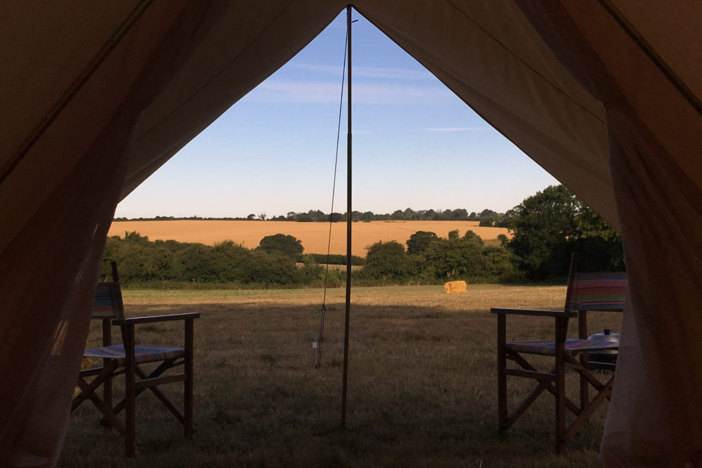 The view from a bell tent at our pop-up campsite