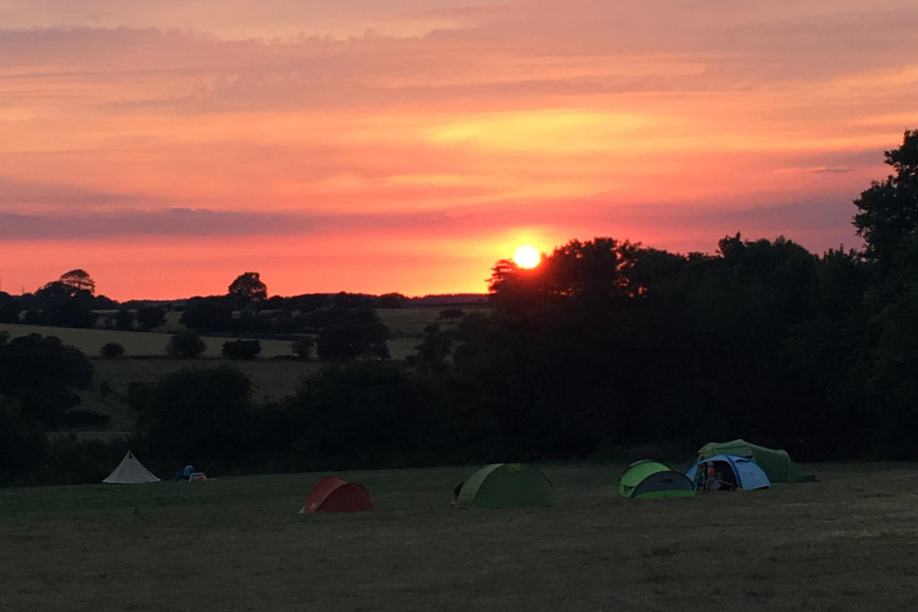 Sunset over Pete's Field pop-up campsite