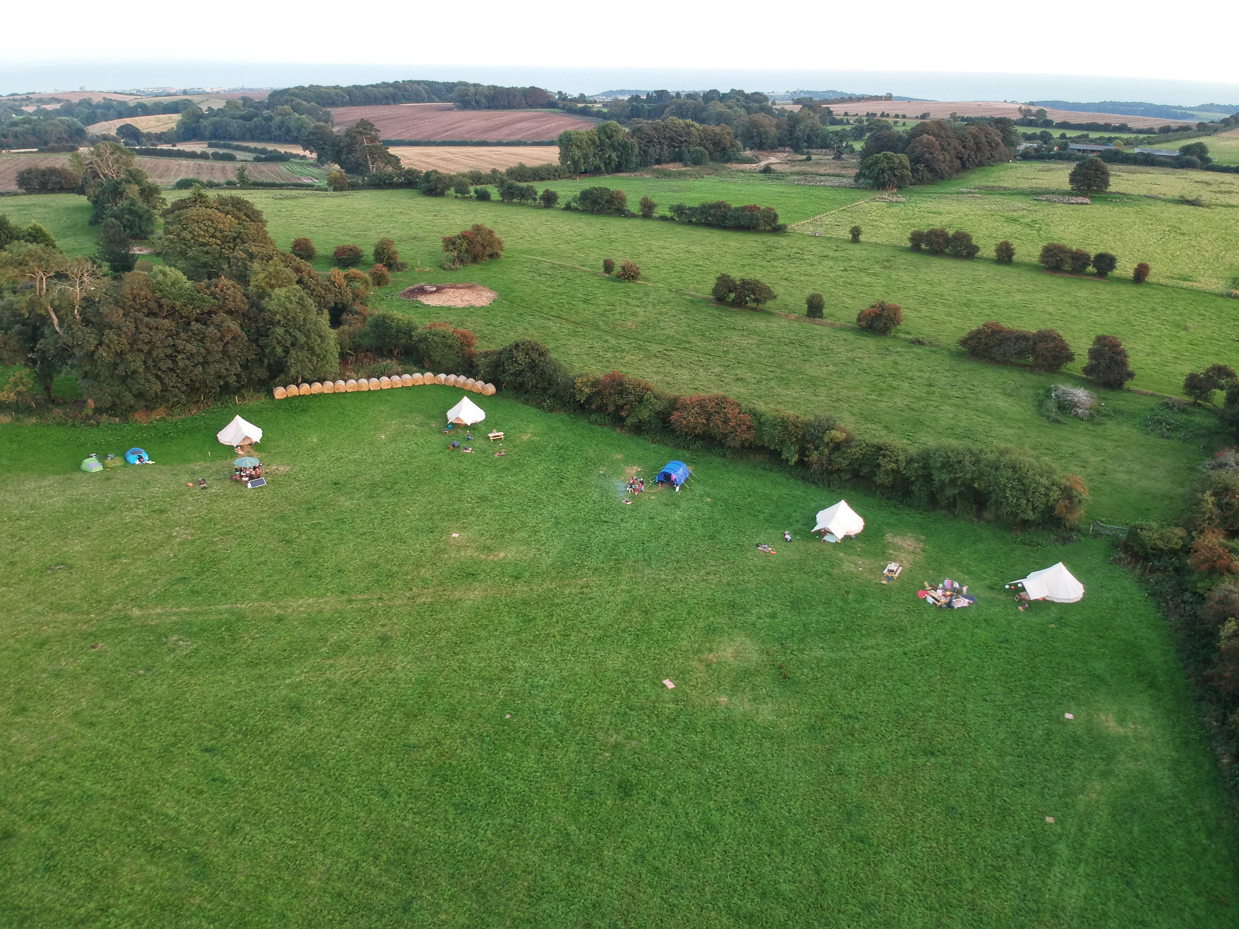 Kent camping - a bird's-eye view of Pete's Field campsite